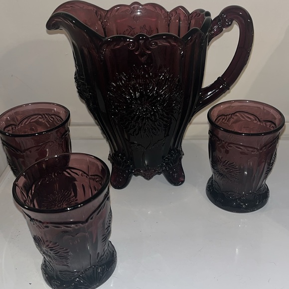 Vintage Mosser Dahlia Amethyst footed pitcher and tumblers! Exquisite! 💜 - Picture 4 of 4